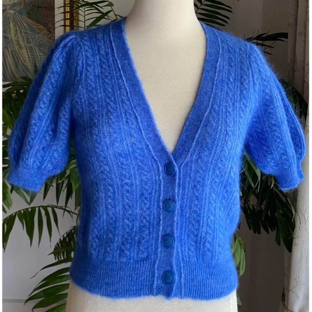 Sezane Blue Cable Knit Cardigan